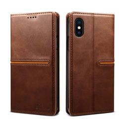 Suteni Slim Magnet Leather Wallet Flip Cover for iPhone XS / iPhone X(5.8 inch) - Brown