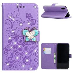 Embossing Butterfly Circle Rhinestone Leather Wallet Case for iPhone XS / iPhone X(5.8 inch) - Purple