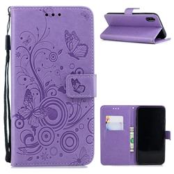 Intricate Embossing Butterfly Circle Leather Wallet Case for iPhone XS / iPhone X(5.8 inch) - Purple