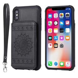 Luxury Embossing Sunflower Multifunction Leather Back Cover for iPhone XS / iPhone X(5.8 inch) - Black