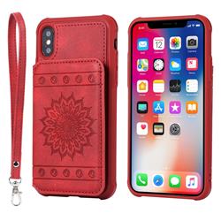 Luxury Embossing Sunflower Multifunction Leather Back Cover for iPhone XS / iPhone X(5.8 inch) - Red
