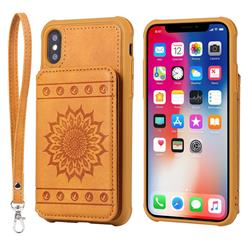 Luxury Embossing Sunflower Multifunction Leather Back Cover for iPhone XS / iPhone X(5.8 inch) - Brown
