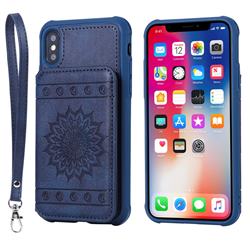 Luxury Embossing Sunflower Multifunction Leather Back Cover for iPhone XS / iPhone X(5.8 inch) - Blue