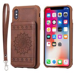 Luxury Embossing Sunflower Multifunction Leather Back Cover for iPhone XS / iPhone X(5.8 inch) - Coffee