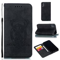 Retro Intricate Embossing Elk Seal Leather Wallet Case for iPhone XS / iPhone X(5.8 inch) - Black