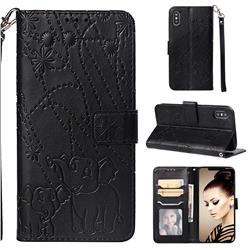 Embossing Fireworks Elephant Leather Wallet Case for iPhone XS / iPhone X(5.8 inch) - Black