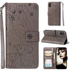 Embossing Fireworks Elephant Leather Wallet Case for iPhone XS / iPhone X(5.8 inch) - Gray