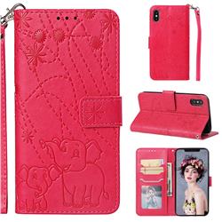 Embossing Fireworks Elephant Leather Wallet Case for iPhone XS / iPhone X(5.8 inch) - Red
