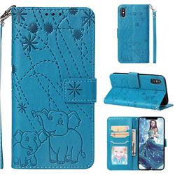 Embossing Fireworks Elephant Leather Wallet Case for iPhone XS / iPhone X(5.8 inch) - Blue