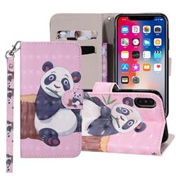 Happy Panda 3D Painted Leather Phone Wallet Case Cover for iPhone XS / iPhone X(5.8 inch)