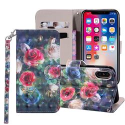 Rose Flower 3D Painted Leather Phone Wallet Case Cover for iPhone XS / iPhone X(5.8 inch)