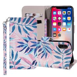 Green Leaf 3D Painted Leather Phone Wallet Case Cover for iPhone XS / iPhone X(5.8 inch)