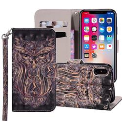 Tribal Owl 3D Painted Leather Phone Wallet Case Cover for iPhone XS / iPhone X(5.8 inch)