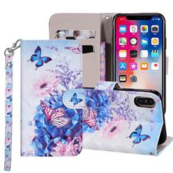 Pansy Butterfly 3D Painted Leather Phone Wallet Case Cover for iPhone XS / iPhone X(5.8 inch)