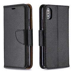 Classic Luxury Litchi Leather Phone Wallet Case for iPhone XS / iPhone X(5.8 inch) - Black