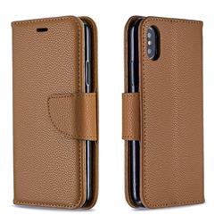 Classic Luxury Litchi Leather Phone Wallet Case for iPhone XS / iPhone X(5.8 inch) - Brown