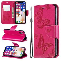 Embossing Double Butterfly Leather Wallet Case for iPhone XS / iPhone X(5.8 inch) - Red