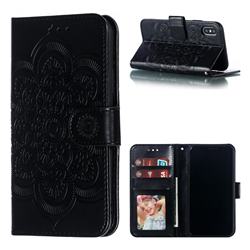 Intricate Embossing Datura Solar Leather Wallet Case for iPhone XS / iPhone X(5.8 inch) - Black