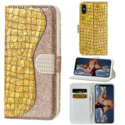 Glitter Diamond Buckle Laser Stitching Leather Wallet Phone Case for iPhone XS / iPhone X(5.8 inch) - Gold