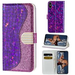 Glitter Diamond Buckle Laser Stitching Leather Wallet Phone Case for iPhone XS / iPhone X(5.8 inch) - Purple