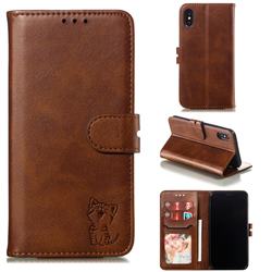 Embossing Happy Cat Leather Wallet Case for iPhone XS / iPhone X(5.8 inch) - Brown