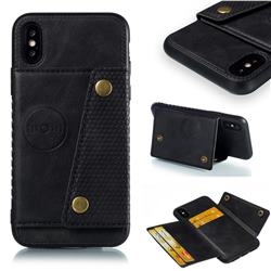 Retro Multifunction Card Slots Stand Leather Coated Phone Back Cover for iPhone XS / iPhone X(5.8 inch) - Black