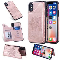 Luxury Tree and Cat Multifunction Magnetic Card Slots Stand Leather Phone Back Cover for iPhone XS / iPhone X(5.8 inch) - Rose Gold
