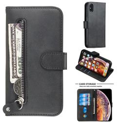 Retro Luxury Zipper Leather Phone Wallet Case for iPhone XS / iPhone X(5.8 inch) - Black