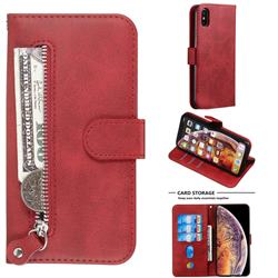 Retro Luxury Zipper Leather Phone Wallet Case for iPhone XS / iPhone X(5.8 inch) - Red