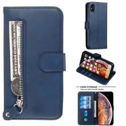 Retro Luxury Zipper Leather Phone Wallet Case for iPhone XS / iPhone X(5.8 inch) - Blue
