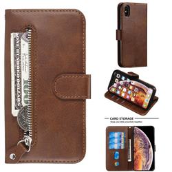Retro Luxury Zipper Leather Phone Wallet Case for iPhone XS / iPhone X(5.8 inch) - Brown