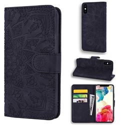 Retro Embossing Mandala Flower Leather Wallet Case for iPhone XS / iPhone X(5.8 inch) - Black