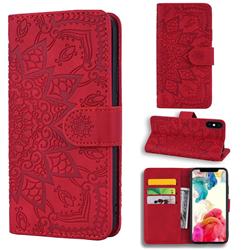 Retro Embossing Mandala Flower Leather Wallet Case for iPhone XS / iPhone X(5.8 inch) - Red