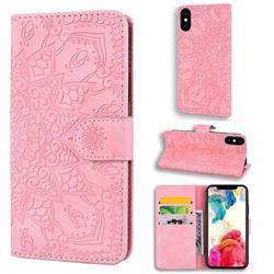 Retro Embossing Mandala Flower Leather Wallet Case for iPhone XS / iPhone X(5.8 inch) - Pink
