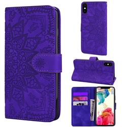 Retro Embossing Mandala Flower Leather Wallet Case for iPhone XS / iPhone X(5.8 inch) - Purple