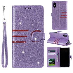 Retro Stitching Glitter Leather Wallet Phone Case for iPhone XS / iPhone X(5.8 inch) - Purple