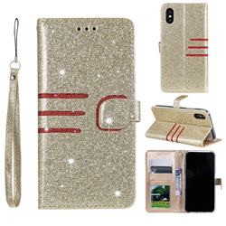 Retro Stitching Glitter Leather Wallet Phone Case for iPhone XS / iPhone X(5.8 inch) - Golden