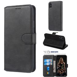 Retro Calf Matte Leather Wallet Phone Case for iPhone XS / iPhone X(5.8 inch) - Black
