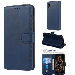 Retro Calf Matte Leather Wallet Phone Case for iPhone XS / iPhone X(5.8 inch) - Blue