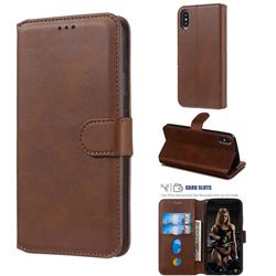 Retro Calf Matte Leather Wallet Phone Case for iPhone XS / iPhone X(5.8 inch) - Brown