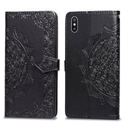 Embossing Imprint Mandala Flower Leather Wallet Case for iPhone XS / iPhone X(5.8 inch) - Black