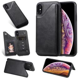 Luxury Multifunction Magnetic Card Slots Stand Calf Leather Phone Back Cover for iPhone XS / iPhone X(5.8 inch) - Black