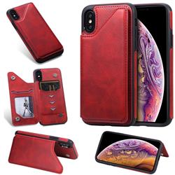 Luxury Multifunction Magnetic Card Slots Stand Calf Leather Phone Back Cover for iPhone XS / iPhone X(5.8 inch) - Red