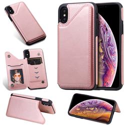 Luxury Multifunction Magnetic Card Slots Stand Calf Leather Phone Back Cover for iPhone XS / iPhone X(5.8 inch) - Rose Gold