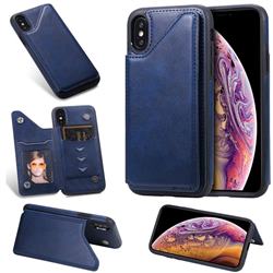 Luxury Multifunction Magnetic Card Slots Stand Calf Leather Phone Back Cover for iPhone XS / iPhone X(5.8 inch) - Blue