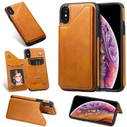 Luxury Multifunction Magnetic Card Slots Stand Calf Leather Phone Back Cover for iPhone XS / iPhone X(5.8 inch) - Brown