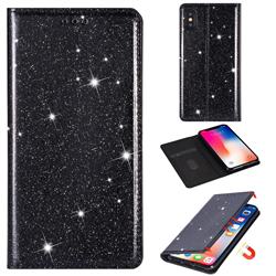Ultra Slim Glitter Powder Magnetic Automatic Suction Leather Wallet Case for iPhone XS / iPhone X(5.8 inch) - Black