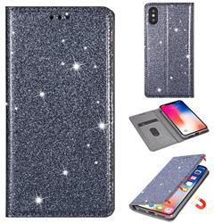 Ultra Slim Glitter Powder Magnetic Automatic Suction Leather Wallet Case for iPhone XS / iPhone X(5.8 inch) - Gray