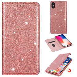 Ultra Slim Glitter Powder Magnetic Automatic Suction Leather Wallet Case for iPhone XS / iPhone X(5.8 inch) - Rose Gold