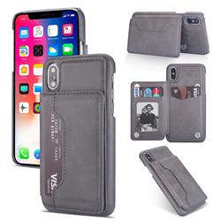 Luxury Magnetic Double Buckle Leather Phone Case for iPhone XS / iPhone X(5.8 inch) - Gray